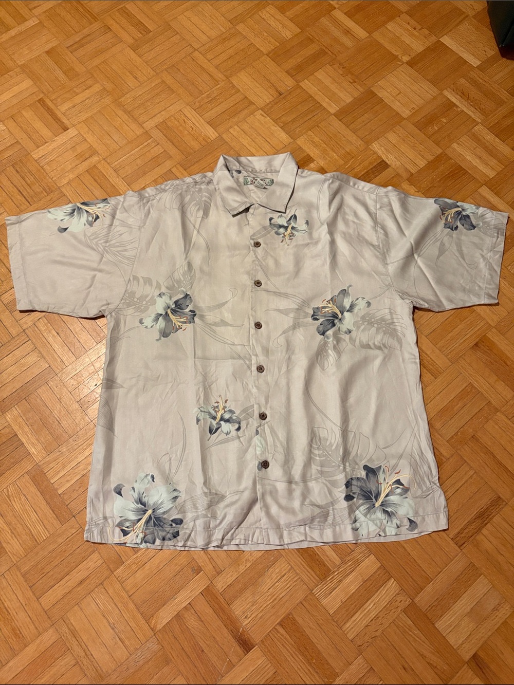 Tommy Bahama Men's Light Gray Floral Short-Sleeve Button-Up Shirt